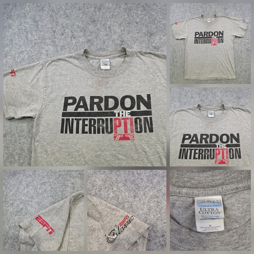 VTG Pardon The Interruption T Shirt Mens Medium Gray ESPN‎ Graphic Gildan Tee